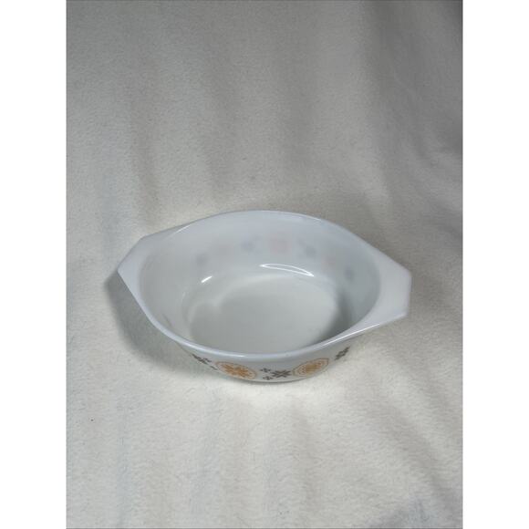 Pyrex Oval Casserole Dish #043 Town & Country White Brown Gold Hexagon No Lid - Picture 2 of 6